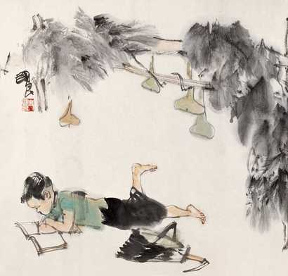 史国良 藤下读书 镜心